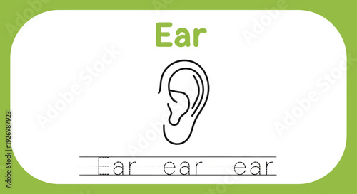 Ear tracing worksheet for preschool kids learning