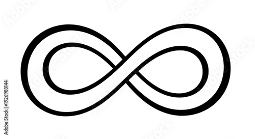 Elegant infinity symbol with symmetrical black loops on white background isolated on transparent background, Vector