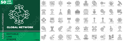 Global Network Line Editable Icons set
