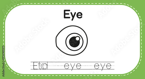 Eye tracing worksheet for kids. Learn to write eye.