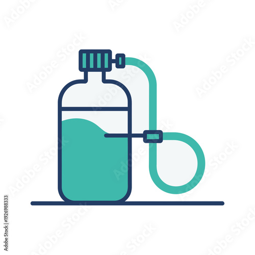 A minimalist vector graphic of a medical oxygen tank with a hose and regulator on a clean white background