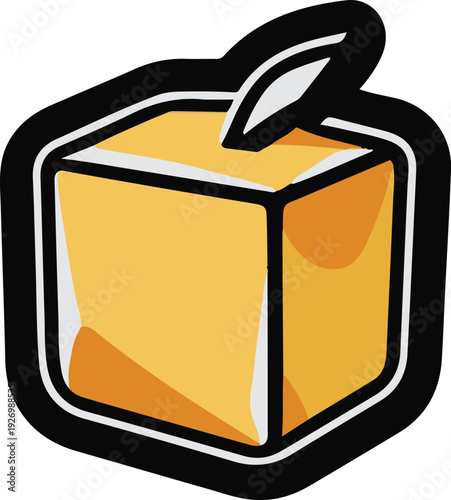  Minimalist frozen mango cubes vector sticker, bold black thick clean outline, pure white background, isolated object