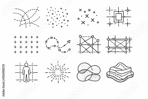 Points markers simple icon indicators cues marks guides lines grit image vector