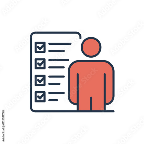 A minimalist vector graphic of a person standing next to a checklist