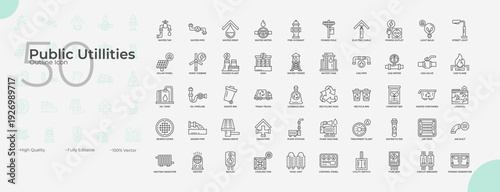 Public Utillities Line Editable Icons set