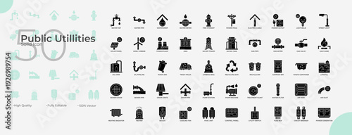 Public Utillities Solid Editable Icons set