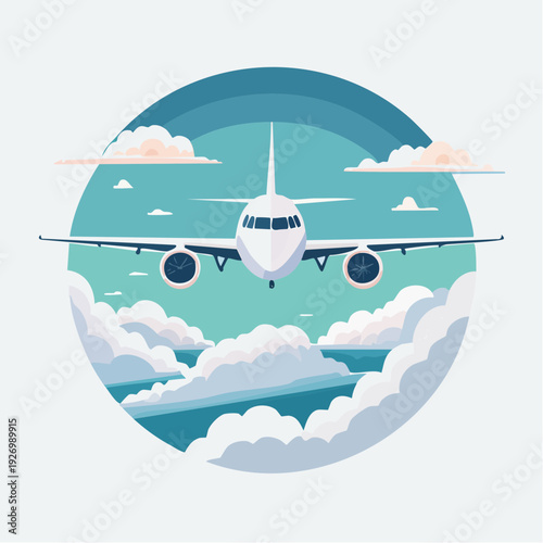 Airplane flying high above fluffy clouds in a serene sky, representing travel and freedom