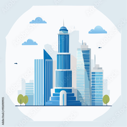 Modern Cityscape with Tall Buildings and Blue Sky