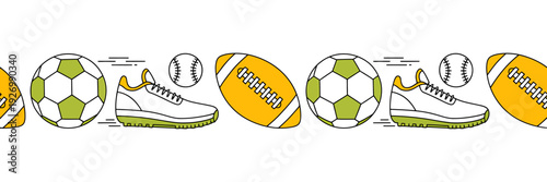 Sports equipment icons in motion  balls and shoes