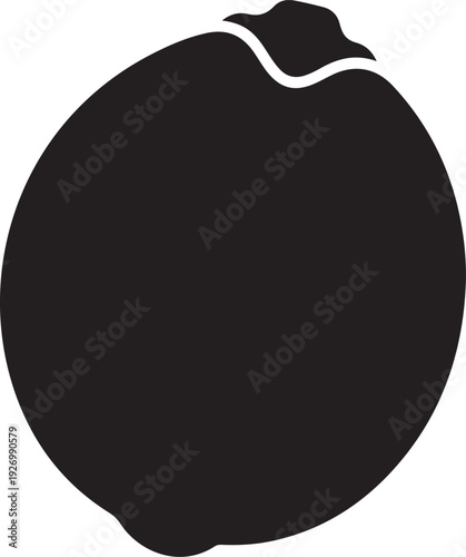 A large dark gray fruit with a leaf on top isolated on white background