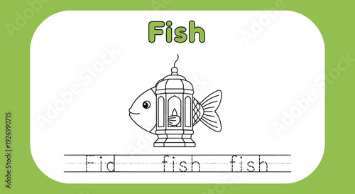 Fish tracing worksheet for kids, lantern fish