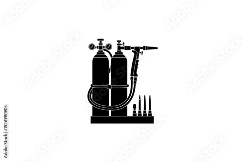 Welding Gear in Silhouette: An industrial-themed silhouette showcases a welding setup, illustrating a gas cylinder and torch for metal work.