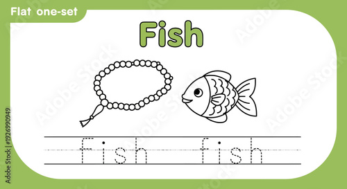 Fish tracing worksheet for kids. Preschool learning.