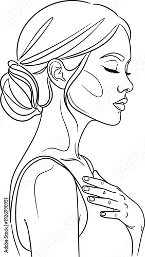 Pencil sketch of a woman with her hair in a bun