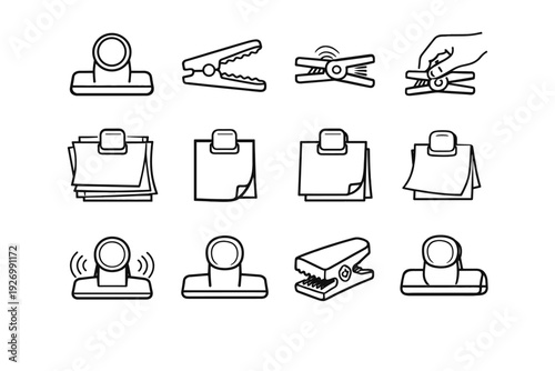 Easy icons clip clamp secure icon fridge modern paper vector silhouette magnetic