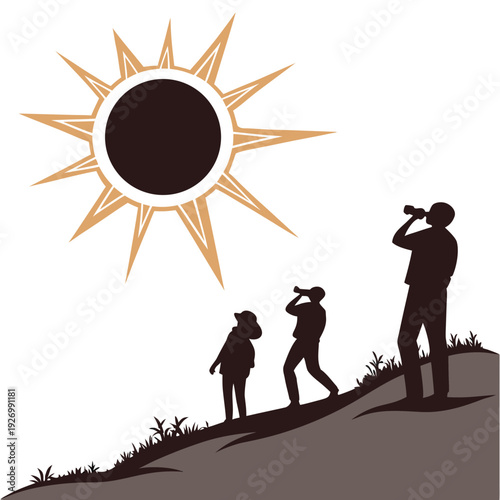 People watching a solar eclipse from a hill