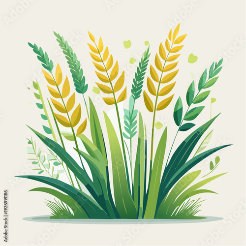 Wholesome Wheat Fields and Lush Green Grasses illustration