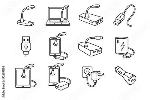 Universal icon cable outline usb vector mobile lamp compatibility clean port end