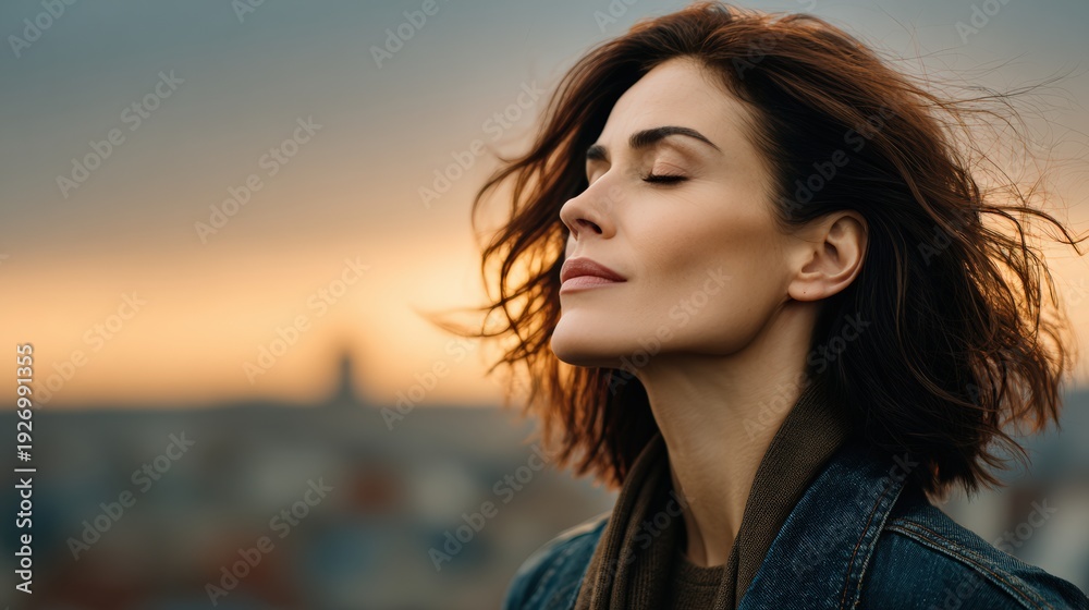 Fototapeta premium Beauty Portrait of a Model with Brown Layered Hair and Makeup
