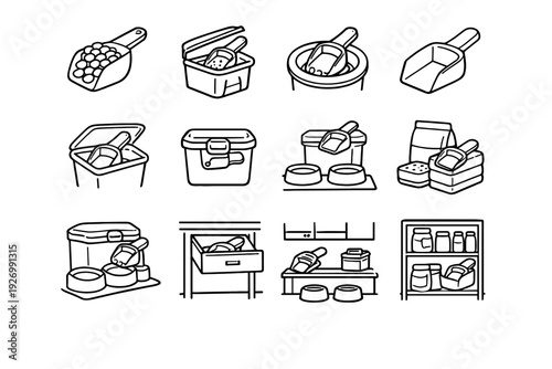 Storage scoop form organized icon vector household food pet container balanced