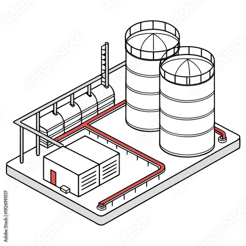 Industrial facility with storage tanks and machinery