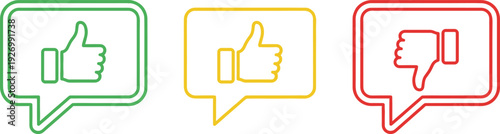 Like neutral dislike feedback icons in chat bubbles showing thumbs up and thumbs down reactions for customer reviews surveys and user experience design
