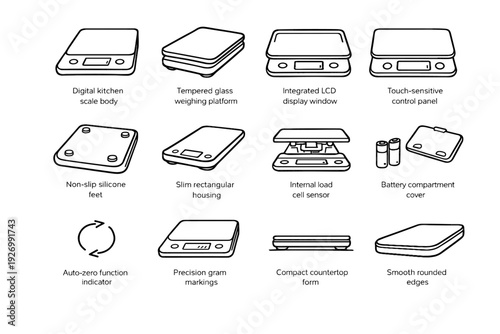 Glass icon edges feet integrated countertop vector form scale icons digital sensor