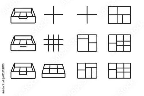 Geometry solution drawer clean icons grid vector organizer home icon modern lid