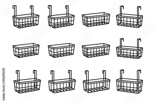 Industrial door hanging rectangular geometry over organizer functional icon frame style outline