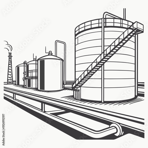 An industrial facility with large tanks and pipes