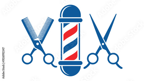 Classic barber tools with a striped pole symbolizing traditional barbershop services.