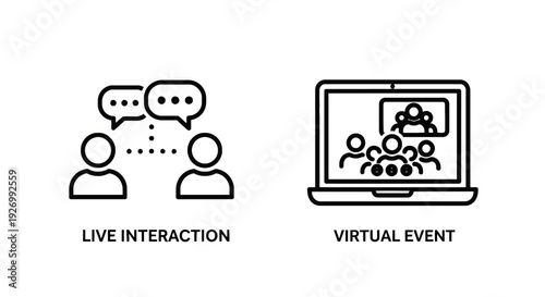 Interactive Communication Icons: Live Interaction between people and Virtual Event on laptop screen