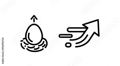 Nest with an egg and upward trending arrow icon, symbolizing new beginnings, investment growth, and future potential.