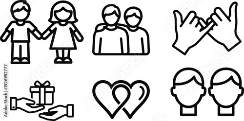 Relationship, Friendship, and Love Connection Vector Icon Set