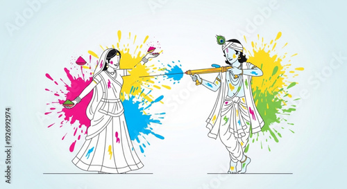 Indian holi festival celebration with colorful paint splashes and traditional dance music