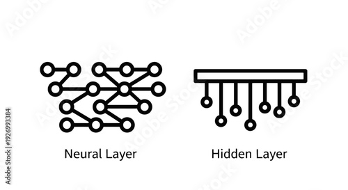 Neural and Hidden Layer Icons: Deep Learning Architecture and Artificial Intelligence Network Structure