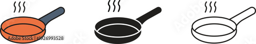 Three variation frypan Icon in flat style modern kitchen cooking pan symbol for mobile apps, websites, Restaurant and food bnranding.