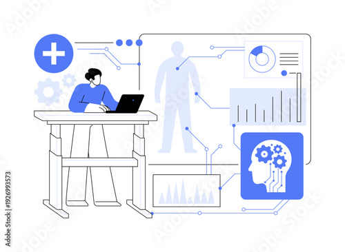 Ergonomic Smart Desks with Health Monitoring abstract concept vector illustration.