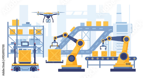 Smart Factory Automation: Robots, Drones, and AGVs Optimizing Modern Warehouse Logistics and Industry 4.0