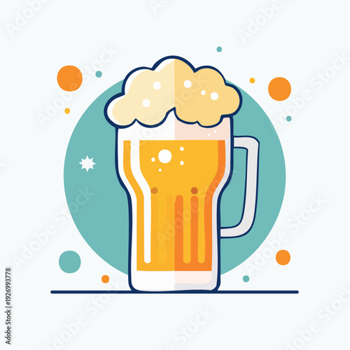 Vibrant Cartoon Beer Mug Icon with Frothy Head Design, Perfect for Refreshing Beverage Menus and Celebration Graphics