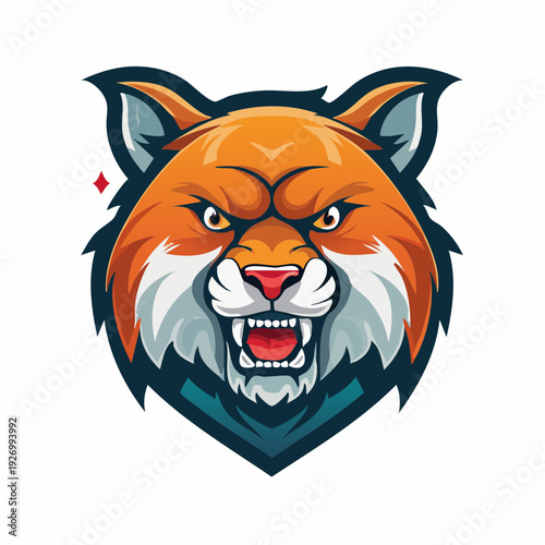 Furious red fox head with fierce expression, ideal for gaming team mascot or wild animal emblem design