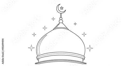 Elegant mosque dome with crescent moon and stars illustration