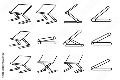 Hinged vector modern foldable icon set ergonomic simple silhouette laptop stand