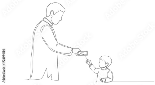 Father giving money to his little son
