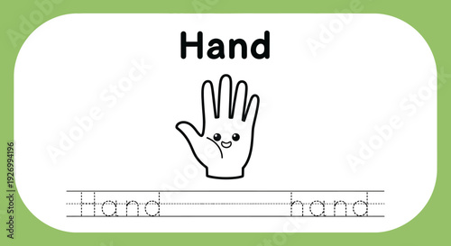 Hand tracing practice worksheet for kids. Handwriting education.