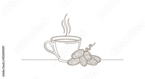 Steaming cup of coffee with walnuts on a clean surface