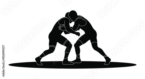 Two athletes intensely grapple in a wrestling match their forms captured in a striking silhouette high quality professional detailed modern elegant