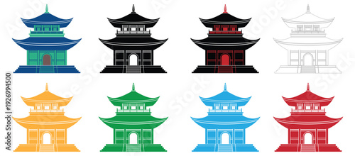 Traditional Asian Pagoda Temple Architecture Illustration