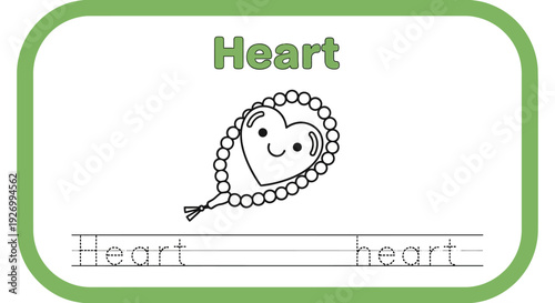 Heart tracing worksheet for kids, cute cartoon style