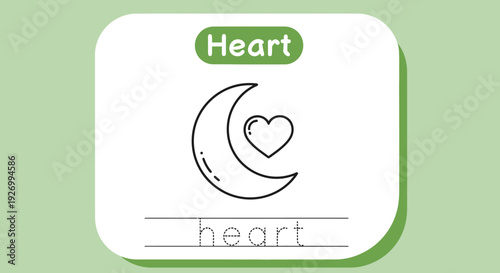 Heart tracing worksheet for kids, moon and heart